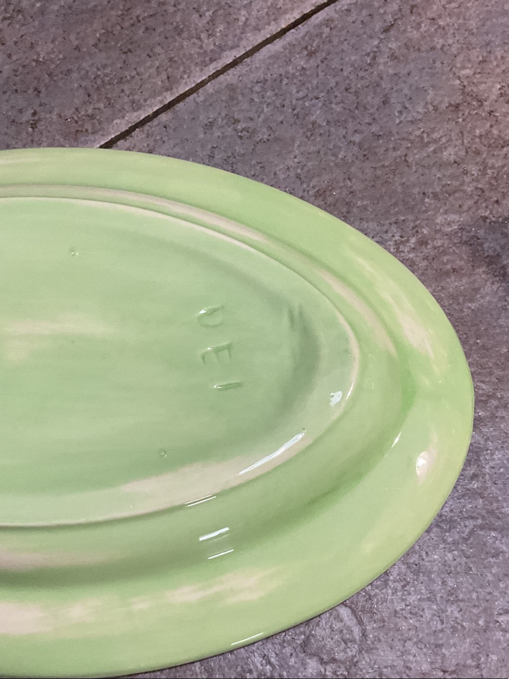 Green Ceramic Covered Butter Dish with Figurative Relief - Picture 12 of 14